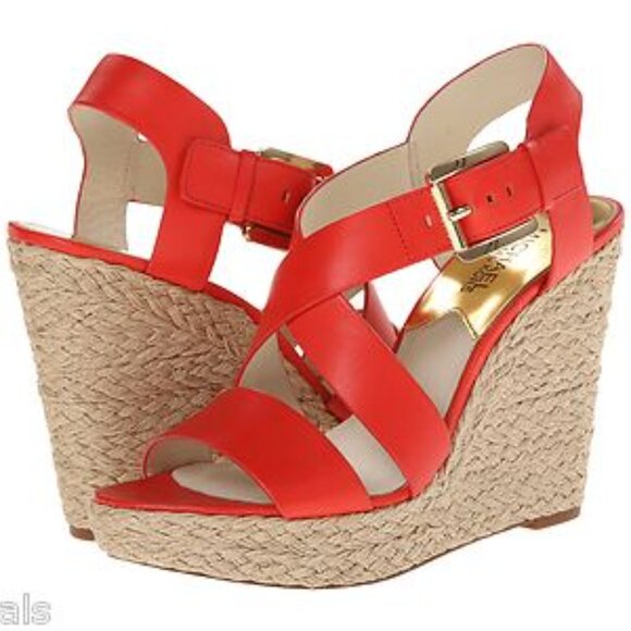 Michael Michael Kors Giovanna Leather Wedge Sandals – Mandarin – Size 8.5 - Picture 1 of 10